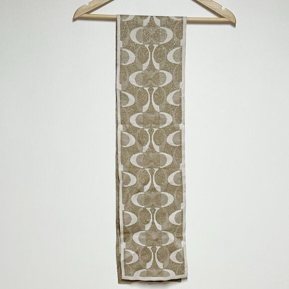 New Coach - 83834 Tonal Dream C Scarf/Shawl - Khaki/Silver Wool Blend - Picture 2 of 6